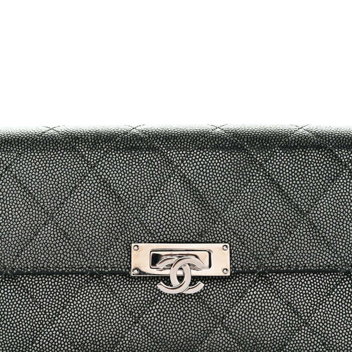 Metallic Caviar Quilted Large Golden Class Gusset Flap Wallet Dark Grey