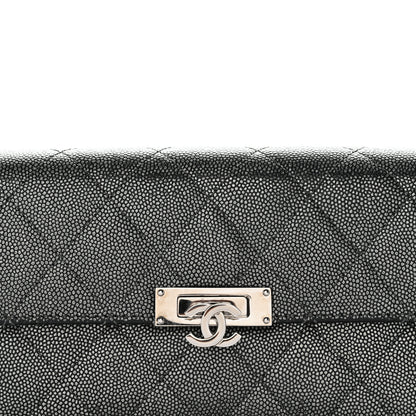 Chanel Metallic Caviar Quilted Large Golden Class Gusset Flap Wallet Dark Grey 9 of 16