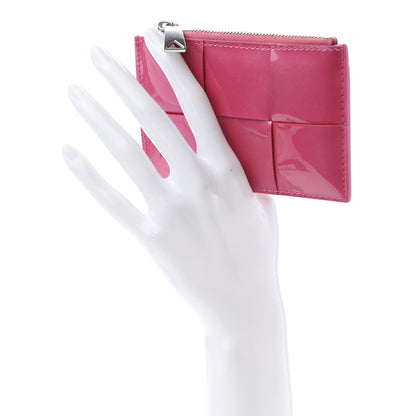 Bottega Veneta Metallic Patent Calfskin Intrecciato Zip Card Holder Pink 2 of 7