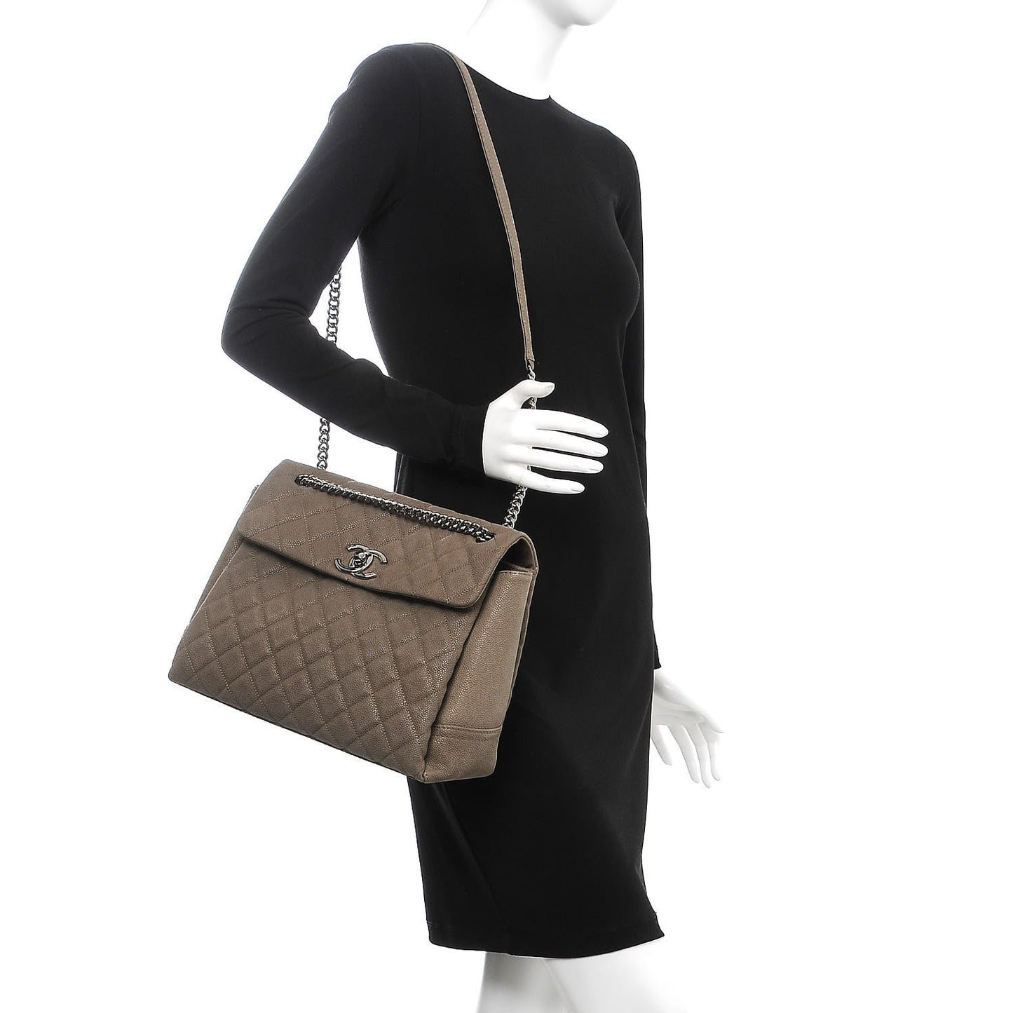 Iridescent Caviar Medium Lady Pearly Flap Khaki