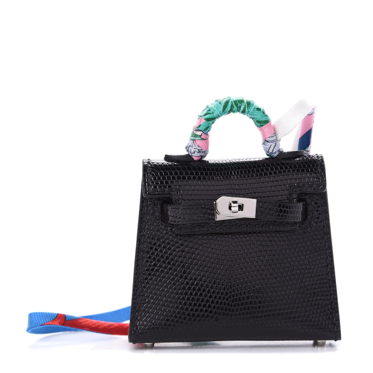 Hermes Lizard Mini Kelly Twilly Bag Charm Black 1 of 6