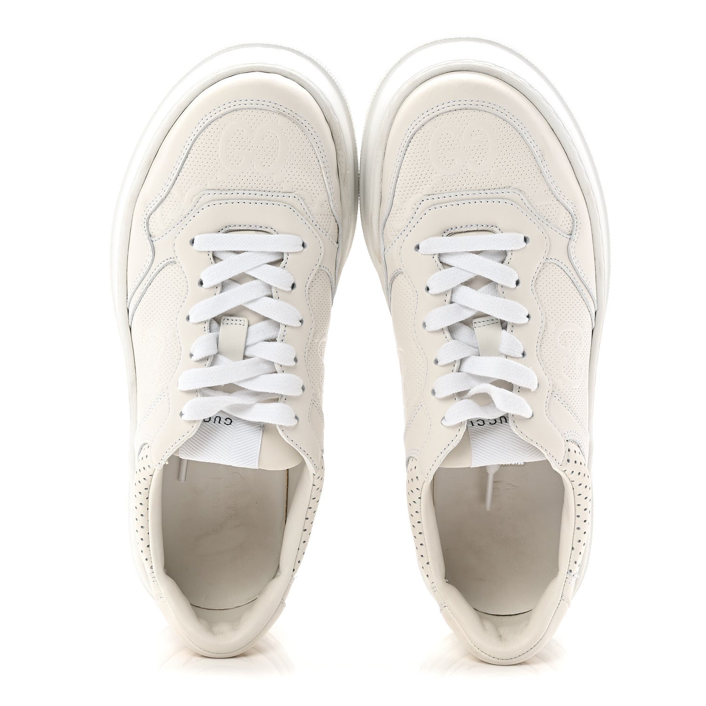 Calfskin GG Tennis Embossed Perforated Womens Platform 55mm Sneakers 39 Great White