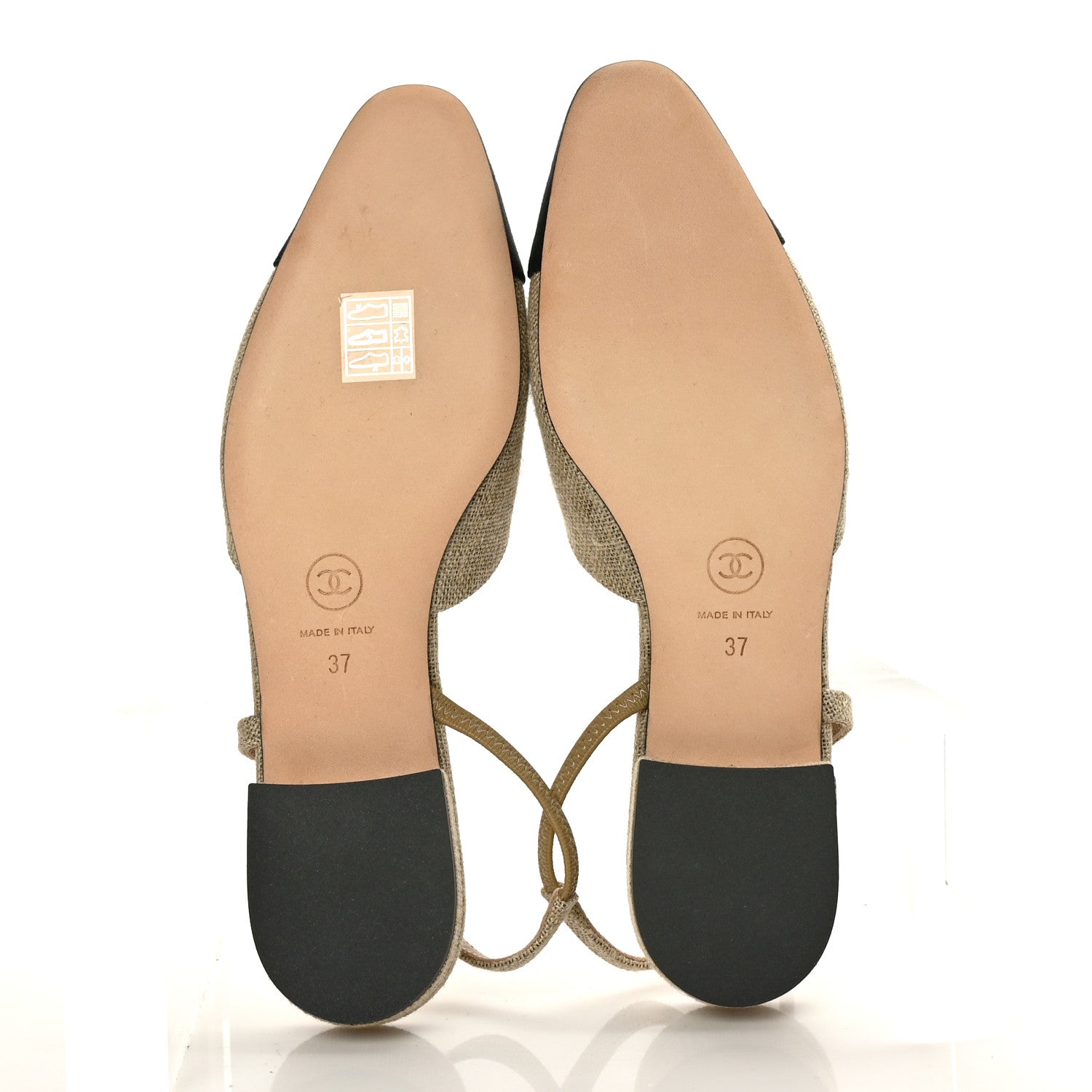 Chanel Fabric Grosgrain Cap Toe CC Slingback Flats 37 Light Beige Black 5 of 7