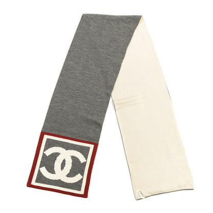 Chanel Cashmere Wool Silk CC Scarf Grey White Red 2 of 3