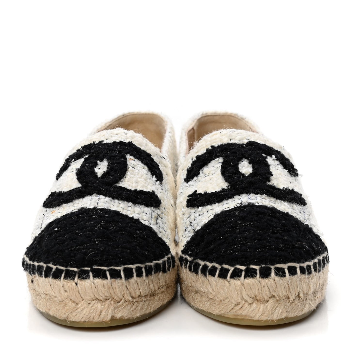 Tweed CC Espadrilles 38 Ecru White Blue Black