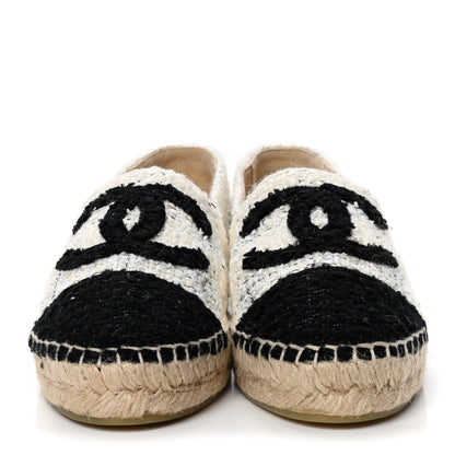 Chanel Tweed CC Espadrilles 38 Ecru White Blue Black 2 of 4