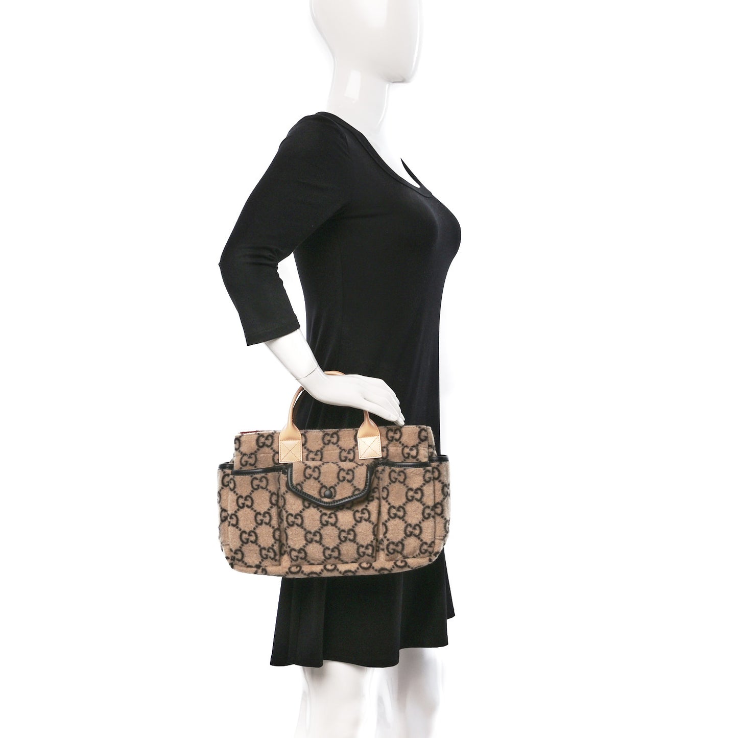 Covered Wool GG Monogram Childrens Tote Beige Ebony