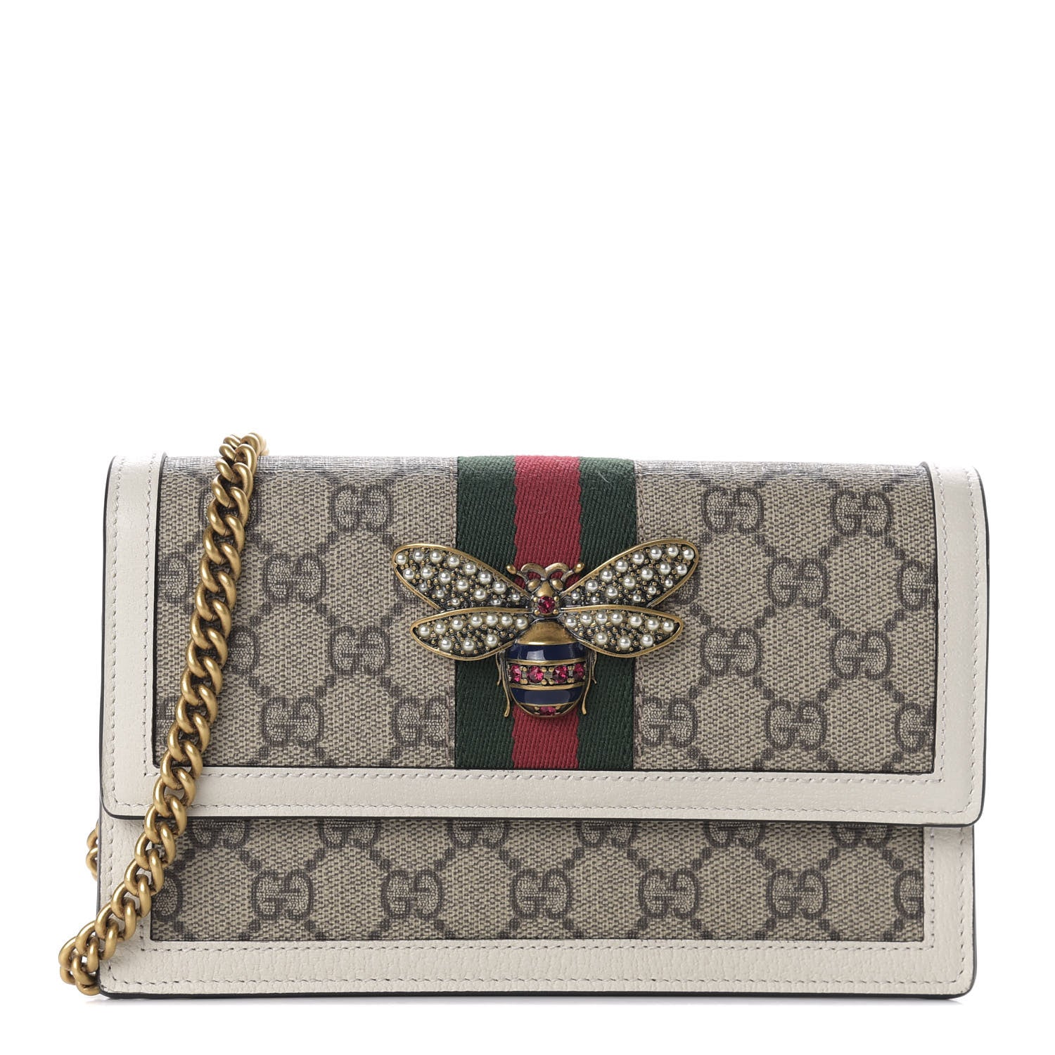 Gucci GG Supreme Monogram Web Queen Margaret Chain Wallet White 1 of 9