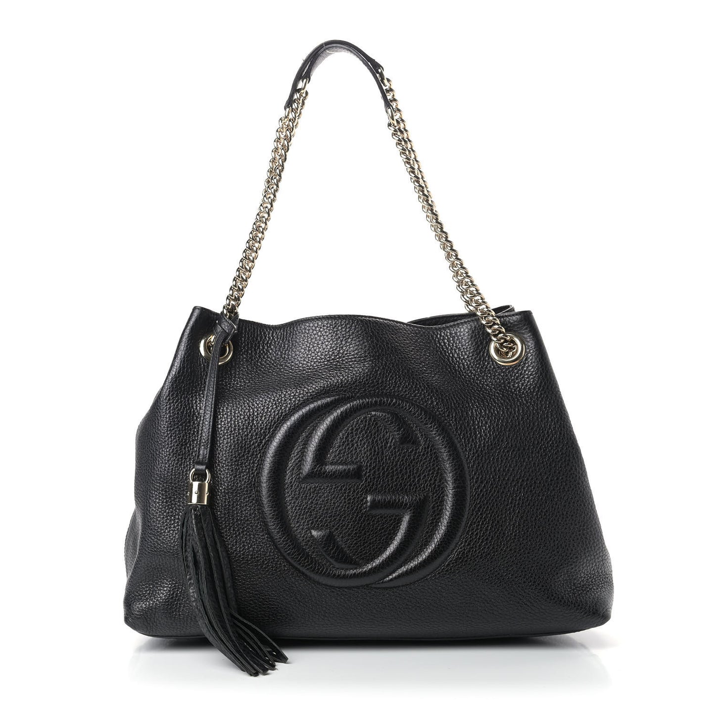 Pebbled Calfskin Medium Soho Chain Shoulder Bag Black
