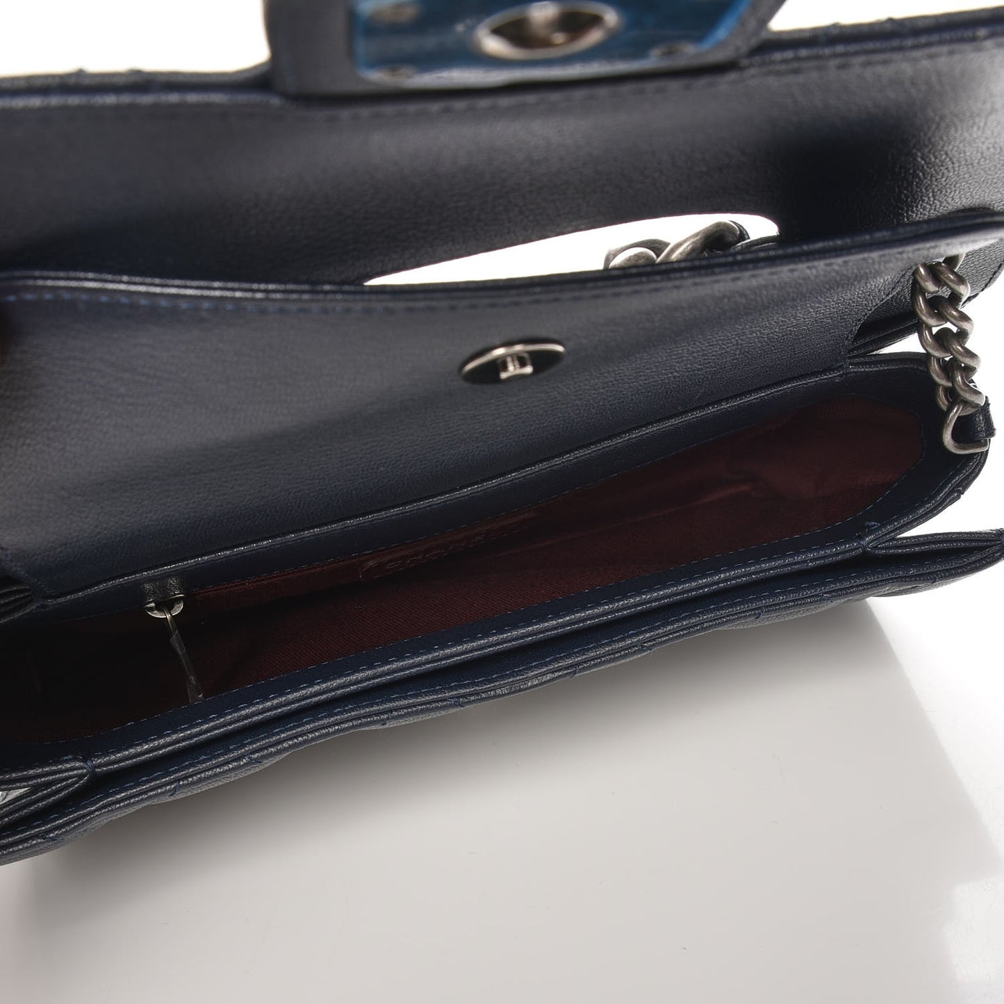 Goatskin Quilted Medium Perfect Edge Flap Navy Blue