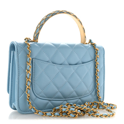 Chanel Lambskin Quilted Metal Twist Top Handle Wallet On Chain WOC Blue 3 of 13