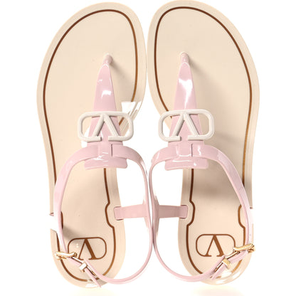 Valentino Garavani PVC Vlogo Flat Thong Sandals 37 Rose Quartz Light Ivory 2 of 7