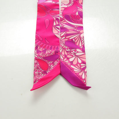 Hermes Silk Millefleurs Du Mexique Twilly Fuchsia Mauve Rose 3 of 6