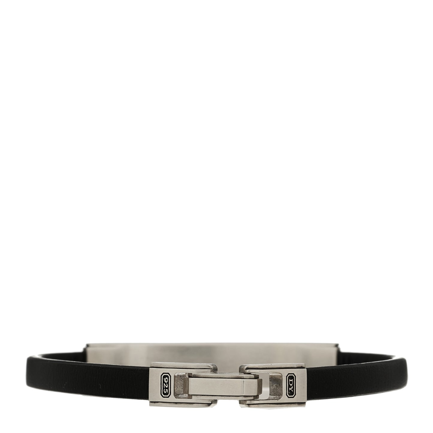 Sterling Silver Leather Black Onyx Deco Bar Station Bracelet