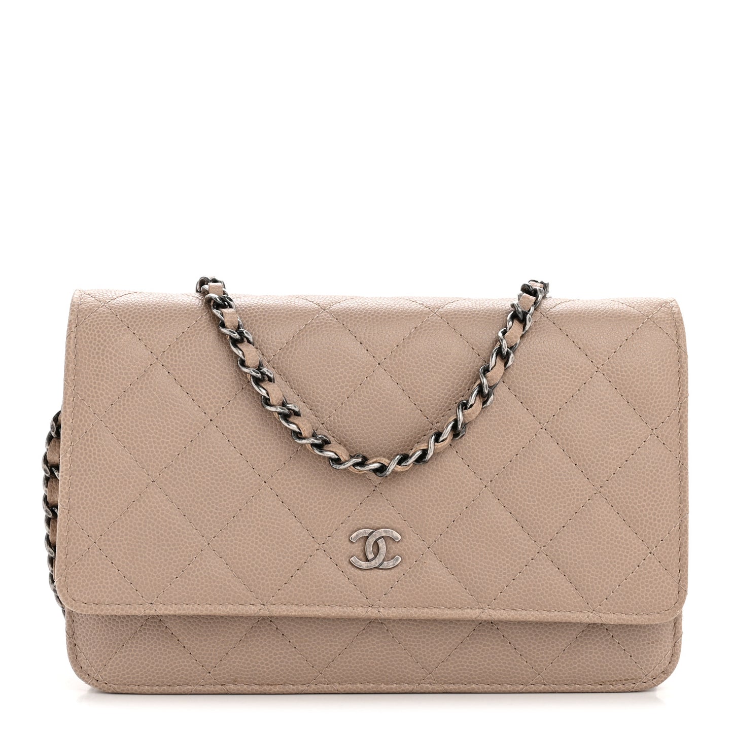 Caviar Quilted Wallet on Chain WOC Beige