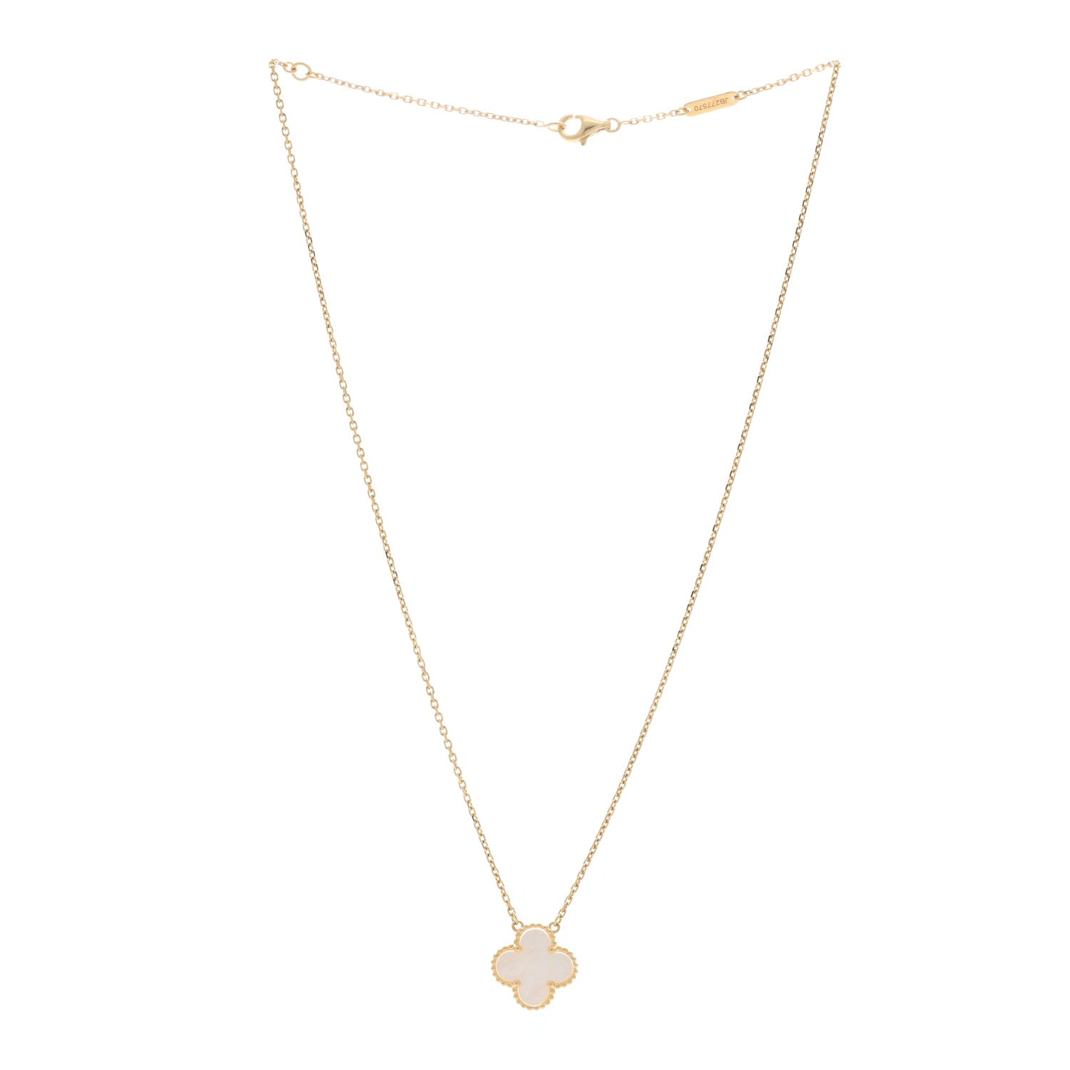 Van Cleef & Arpels 18K Yellow Gold Mother of Pearl Vintage Alhambra Pendant Necklace 3 of 4