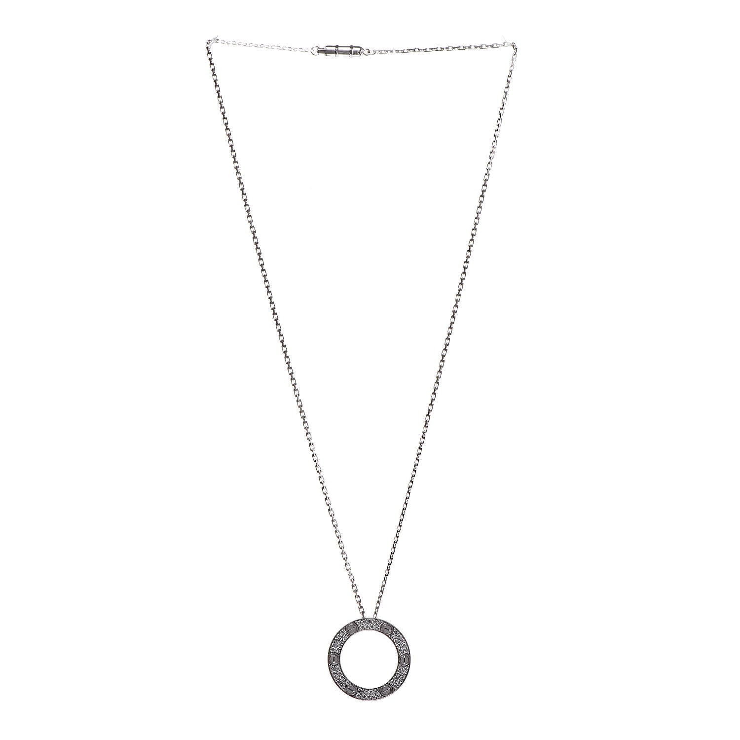 Cartier 18K White Gold Diamond LOVE Paved Necklace 3 of 9