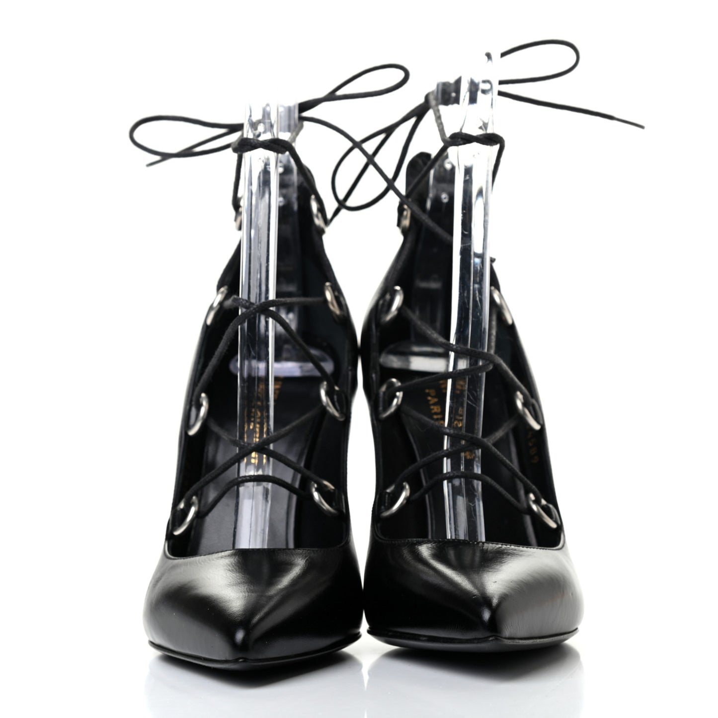 Shiny Calfskin Paris 105 Lace Up Pumps 35.5 Black