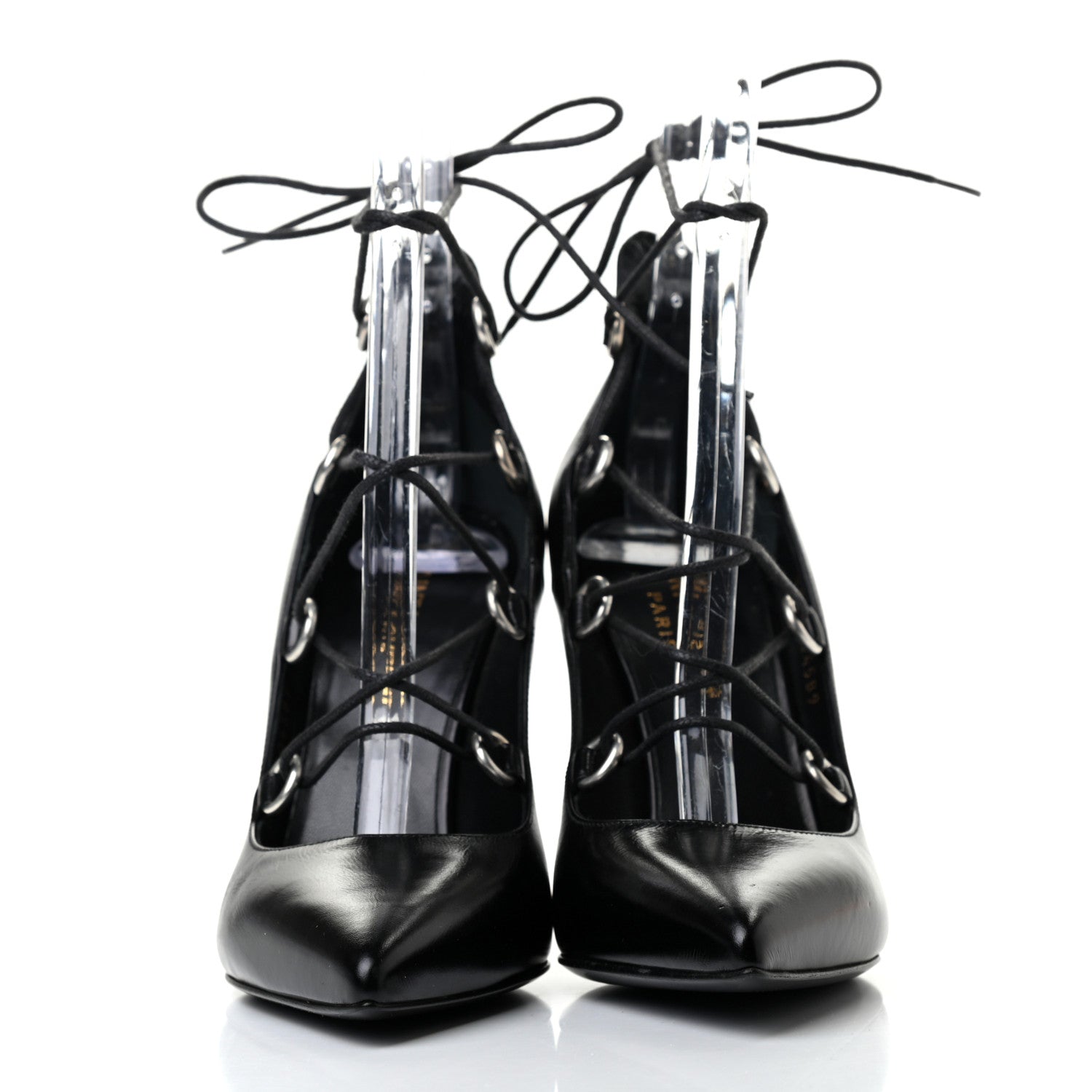 Saint Laurent Shiny Calfskin Paris 105 Lace Up Pumps 35.5 Black 2 of 7