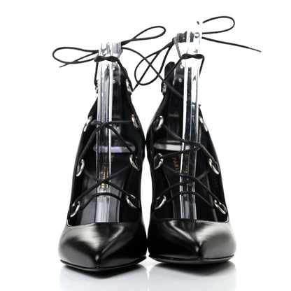Saint Laurent Shiny Calfskin Paris 105 Lace Up Pumps 35.5 Black 2 of 7