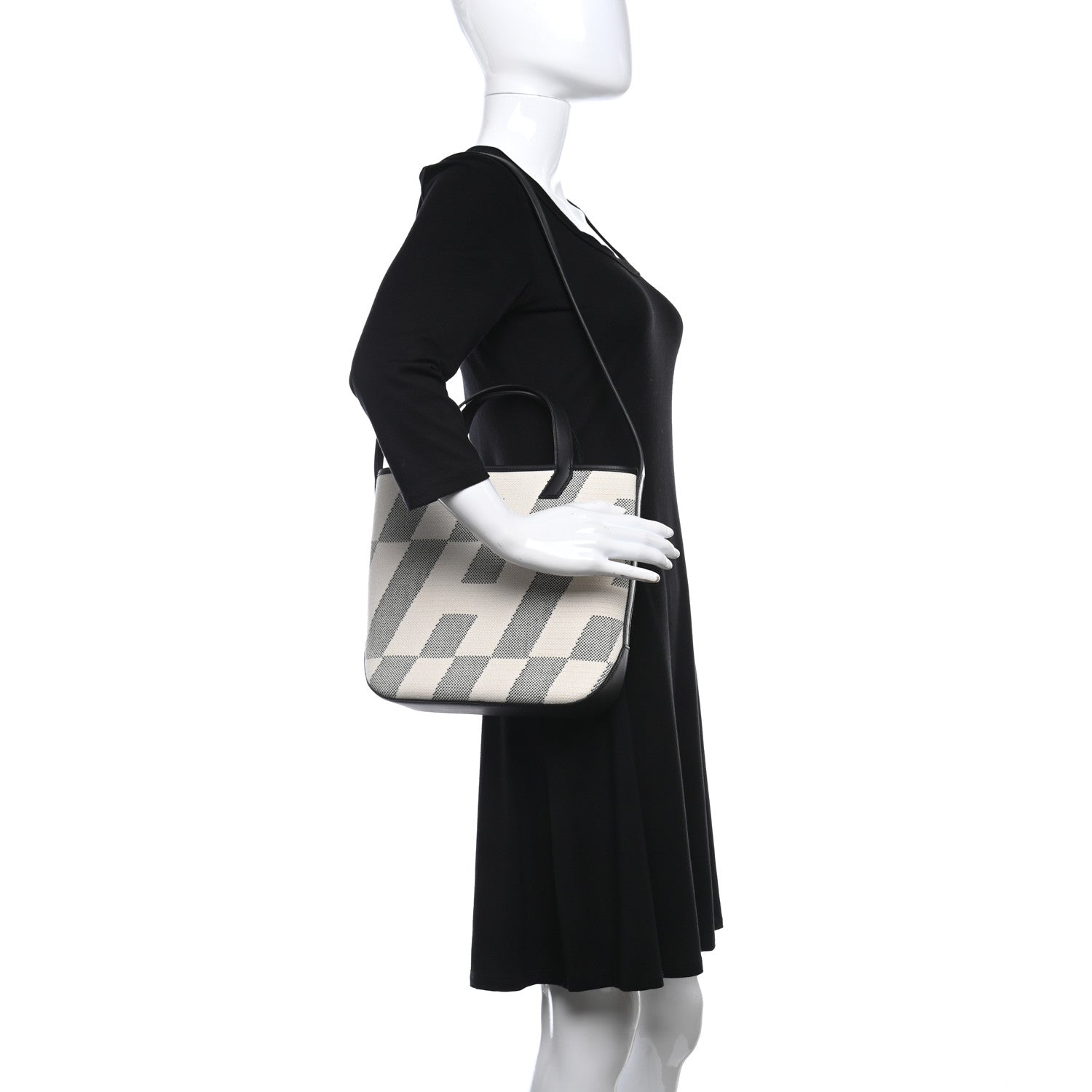 Hermes Swift H Canvas Cabas H En Biais 27 Black Ecru 2 of 9