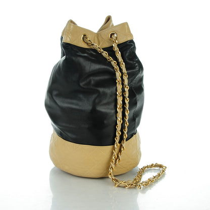 Chanel Lambskin Drawstring Shoulder Bag Black Beige 3 of 9