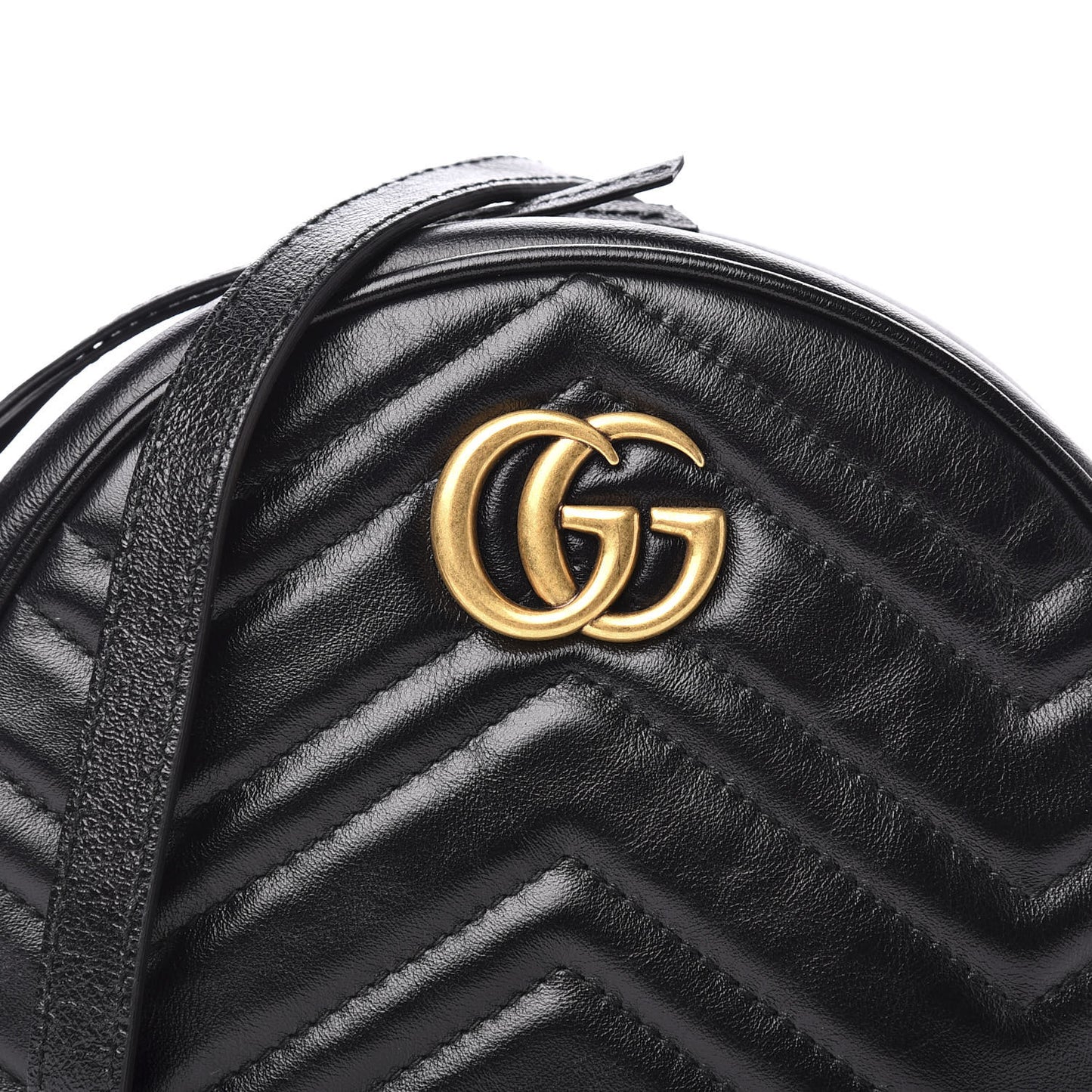 Azalea Calfskin Matelasse Heart Mini GG Marmont Round Shoulder Bag Black