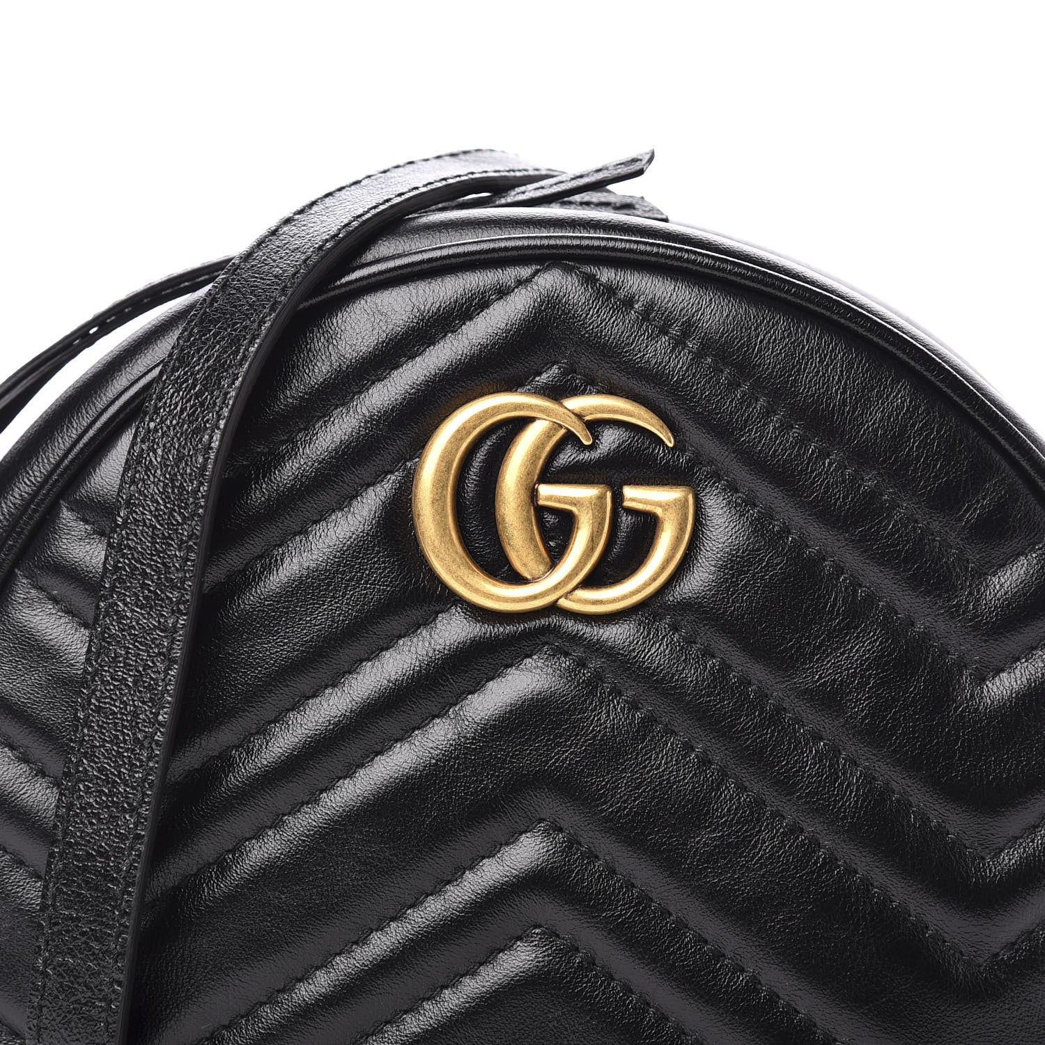 Gucci Azalea Calfskin Matelasse Heart Mini GG Marmont Round Shoulder Bag Black 10 of 10