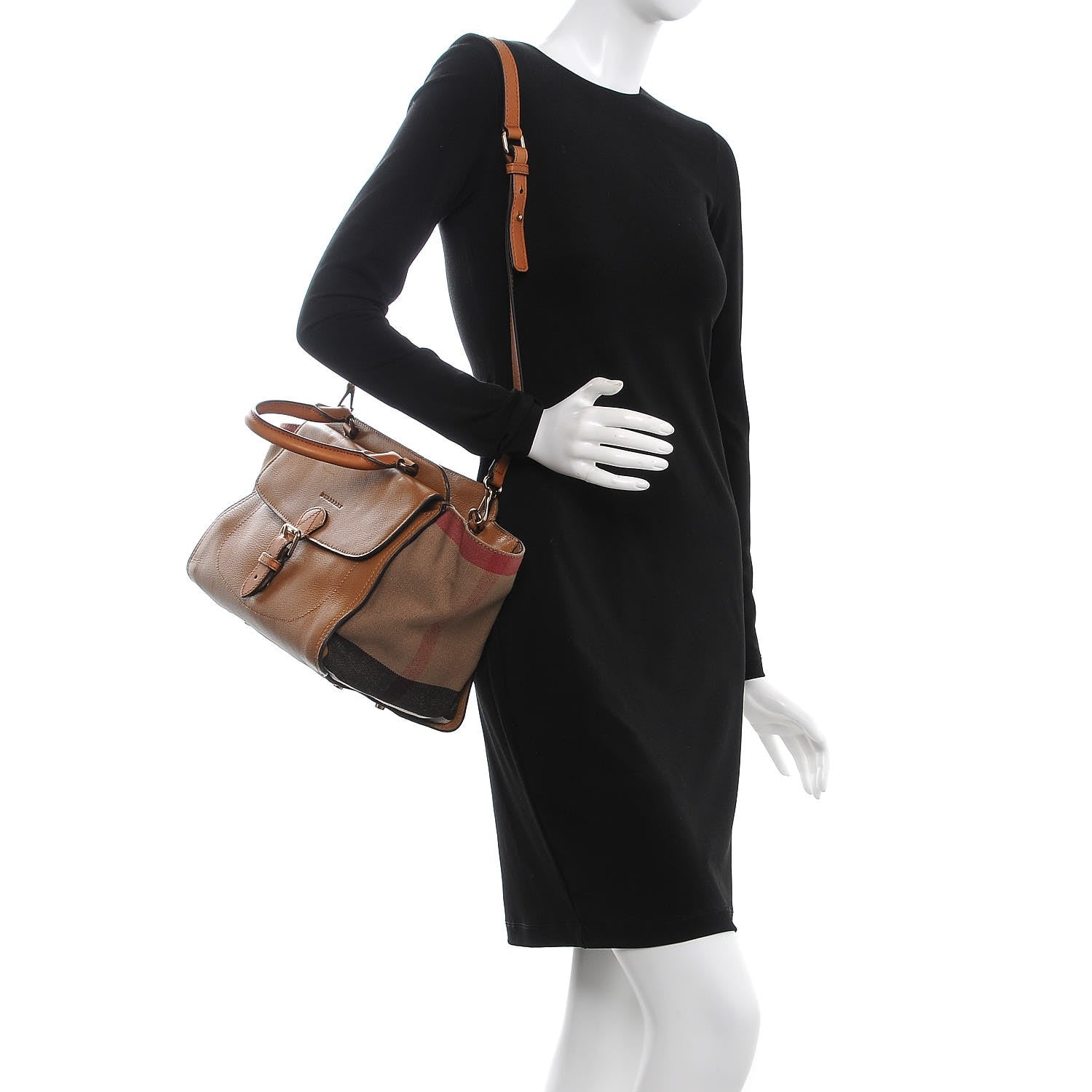 Burberry Mega Check Grained Calfskin Medium Harcourt Satchel Saddle Brown 2 of 15