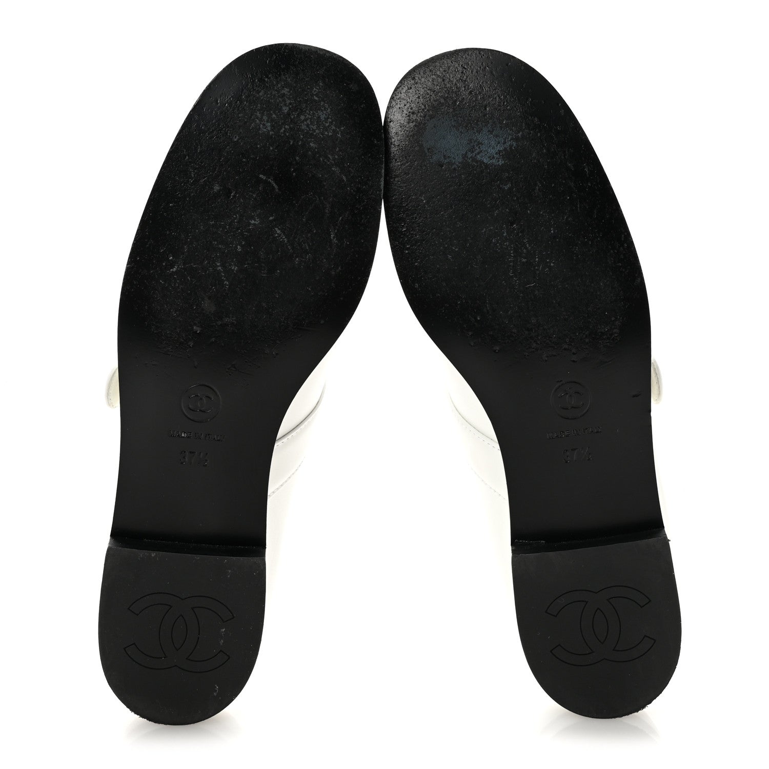 Chanel Calfskin Patent Mary Janes Flats 37.5 White Black 6 of 11