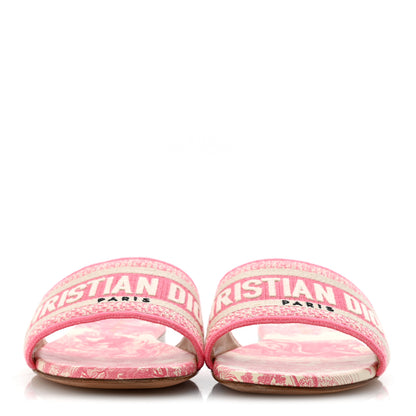 Christian Dior Canvas Toile de Jouy Embroidered Dway Flat Slide Sandals 37 Off White Pink 3 of 9
