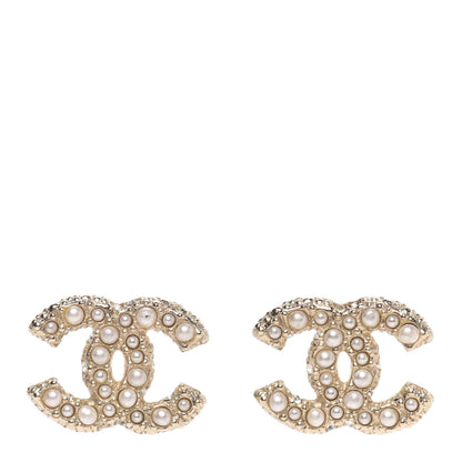 Chanel Pearl Crystal CC Earrings Light Gold 1 of 6