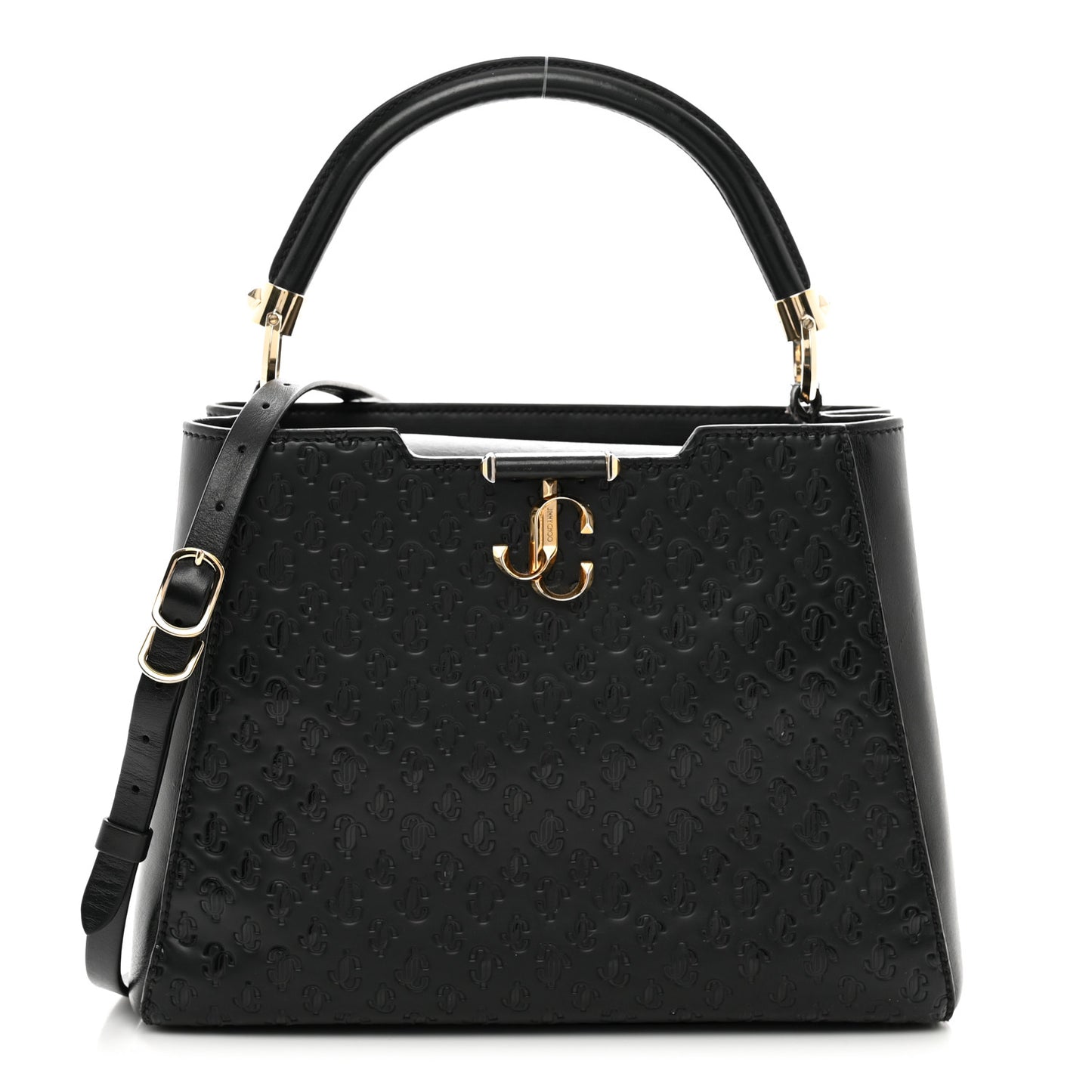 Calfskin Logo Embossed Varenne Top Handle Bag Black