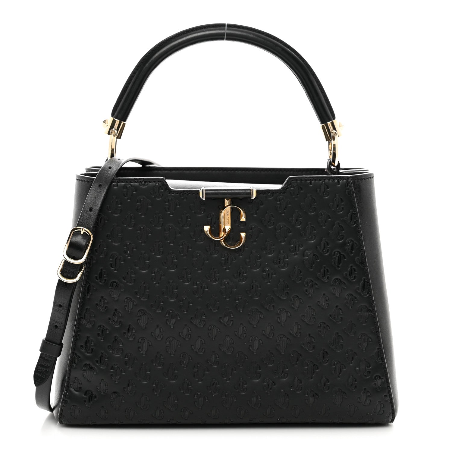 Jimmy Choo Calfskin Logo Embossed Varenne Top Handle Bag Black 1 of 12