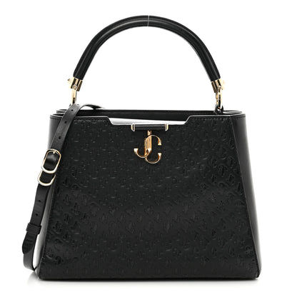 Jimmy Choo Calfskin Logo Embossed Varenne Top Handle Bag Black 1 of 12