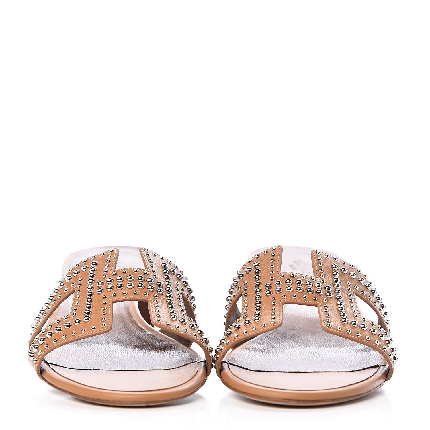 Hermes Calfskin Studded Oasis Sandals 41 Natural 2 of 10