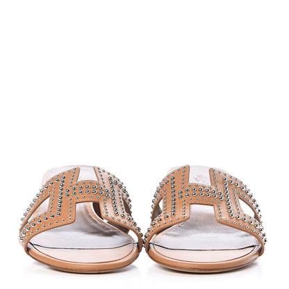 Hermes Calfskin Studded Oasis Sandals 41 Natural 2 of 10