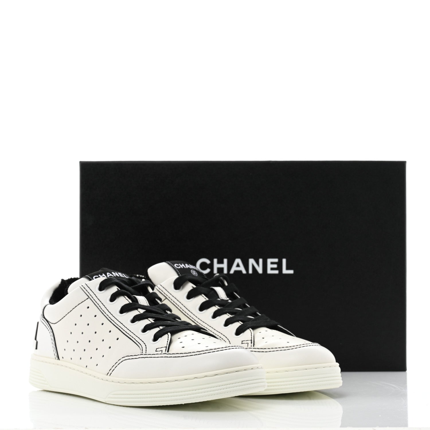Chanel Calfskin Womens Logo Sneakers 39 White Black 9 of 9