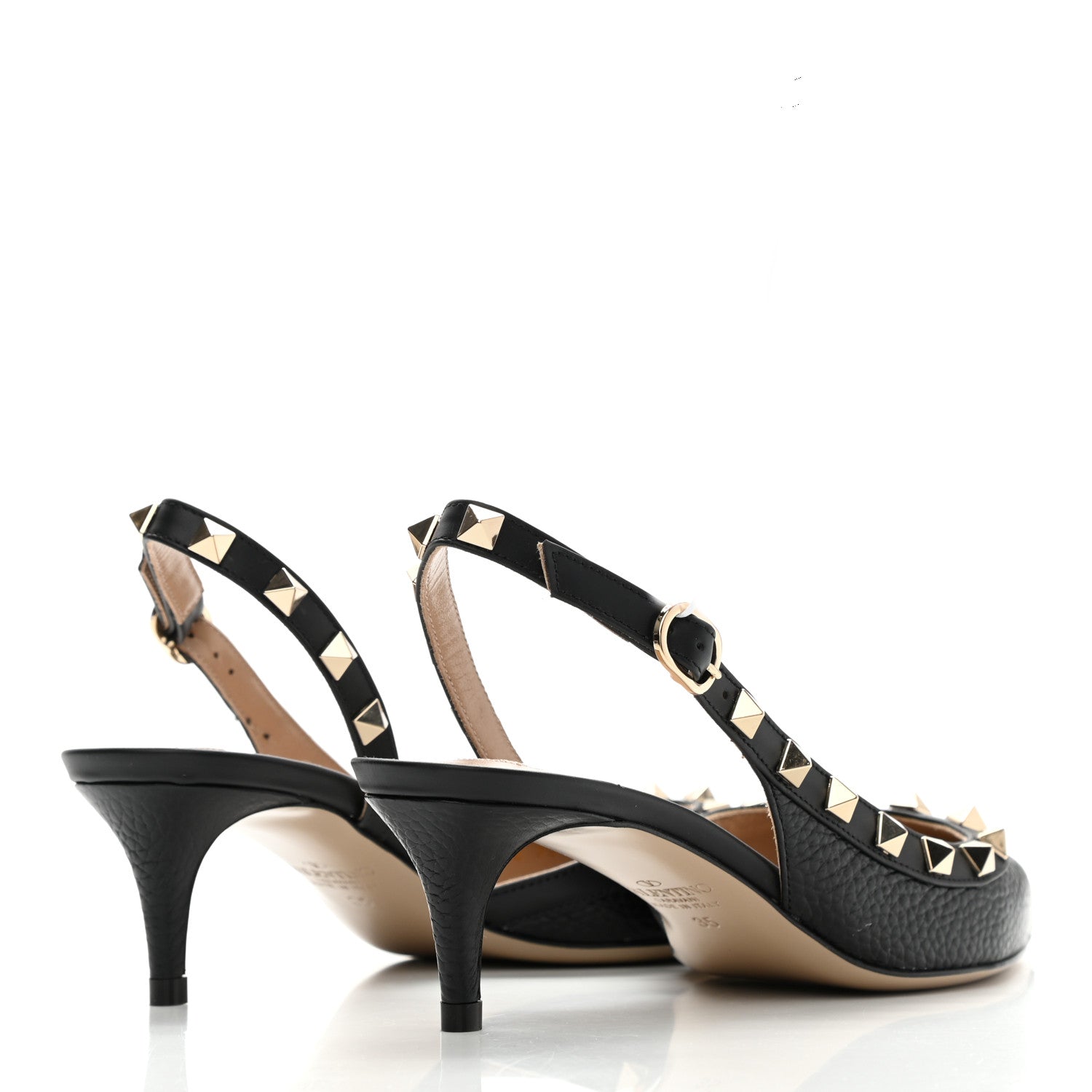 Valentino Garavani Pebbled Calfskin Rockstud Half D'Orsay Slingback 50mm Pumps 35 Black 4 of 14