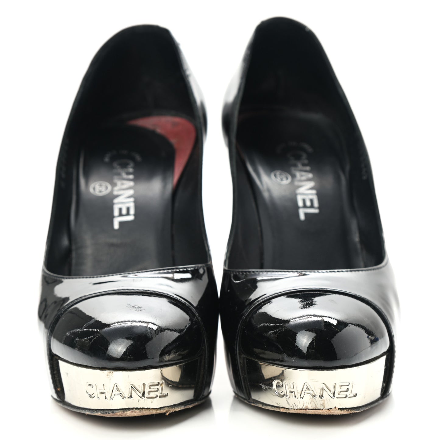 Patent Silver Cap Toe CC Pumps 38.5 Black