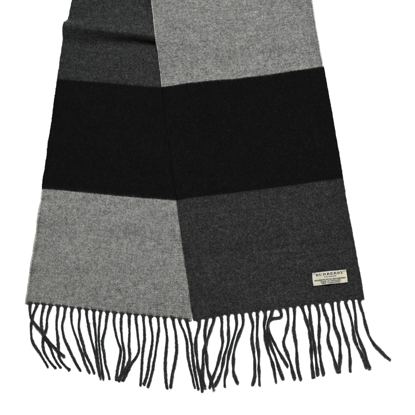 Merino Wool Cashmere Fringe Scarf Grey Black Multicolor
