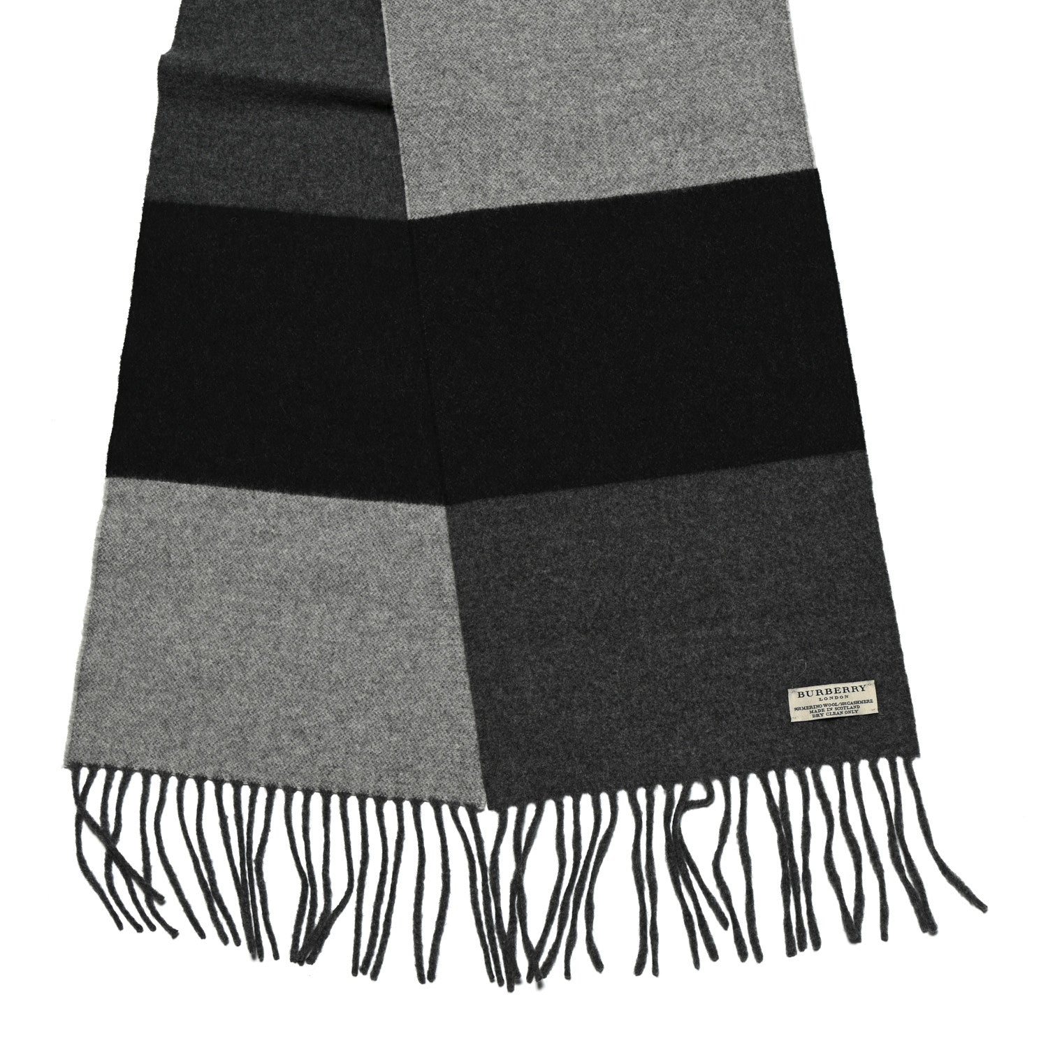 Burberry Merino Wool Cashmere Fringe Scarf Grey Black Multicolor 2 of 3
