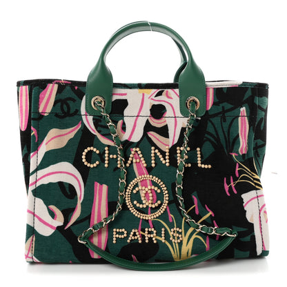 Chanel Velvet Calfskin Beaded Small Deauville Tote Pink Green Black 1 of 11