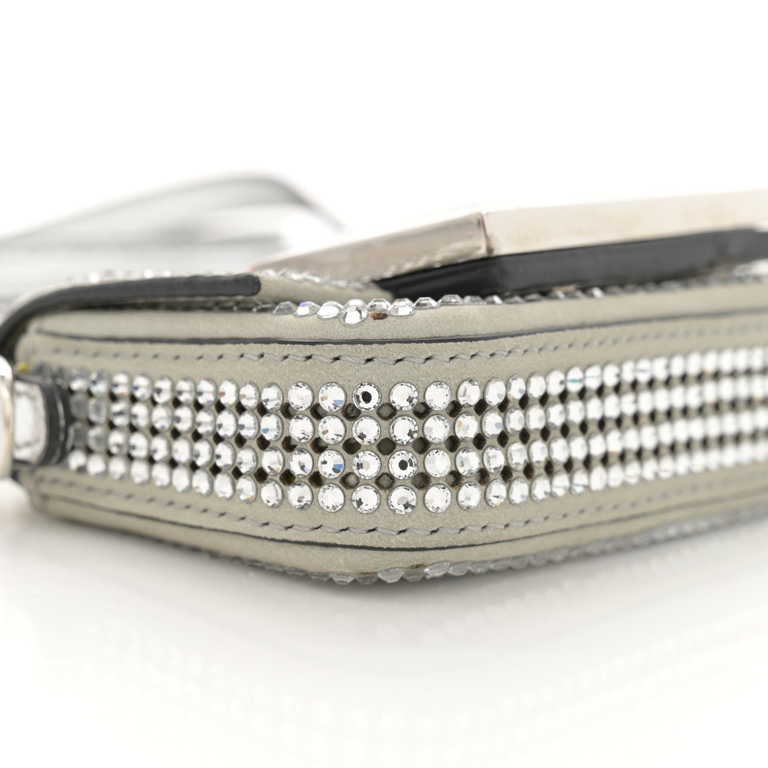 Fendi Nubuck Crystal Catalan Mirror Nano Maxi Buckle Baguette Charm Pietra Argento 9 of 11
