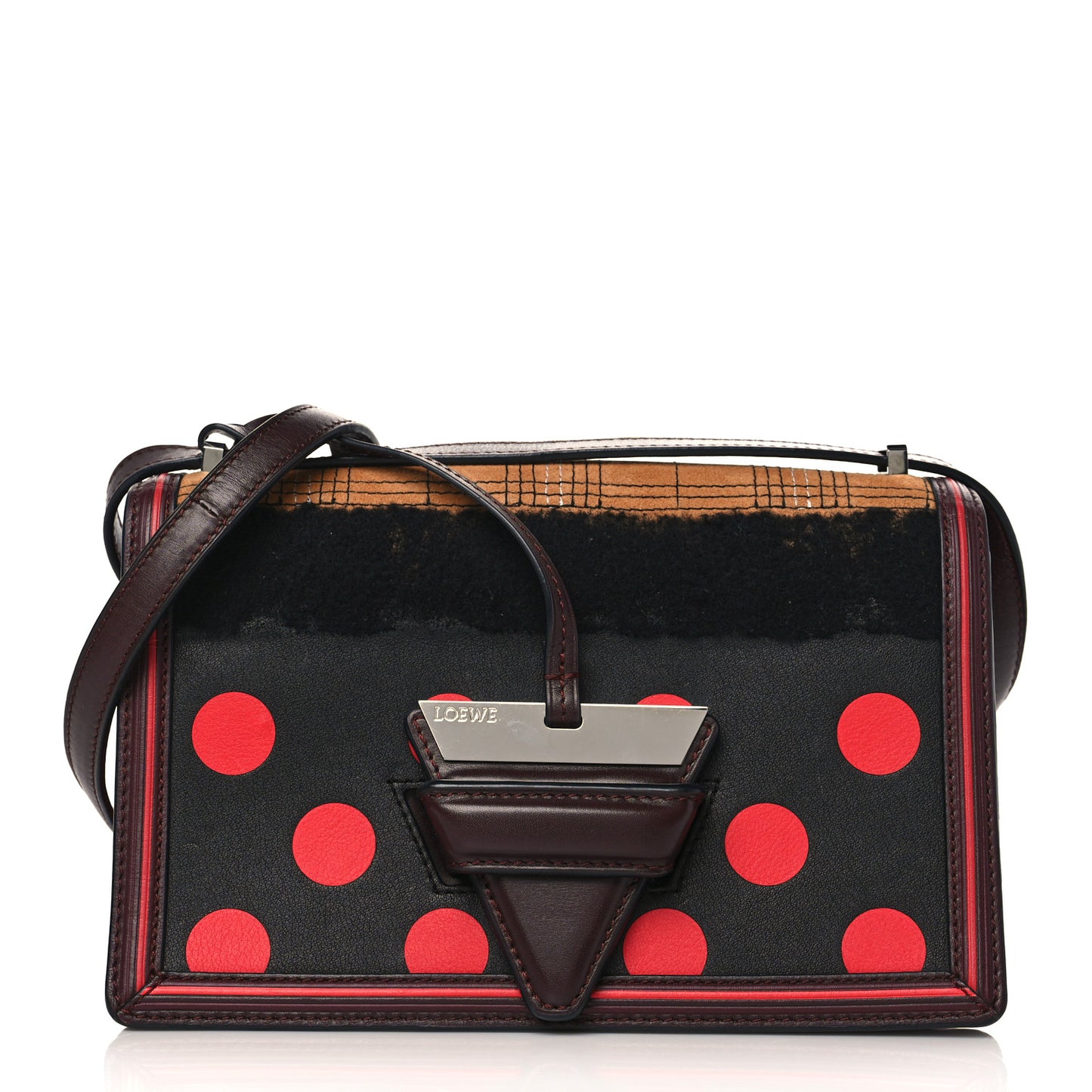 Calfskin Polka Dot Small Barcelona Shoulder Bag Black Red