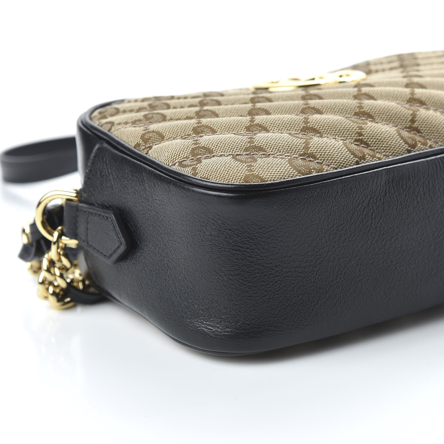 Gucci Monogram Matelasse Diagonal Small GG Marmont Chain Shoulder Bag Beige Black 6 of 10