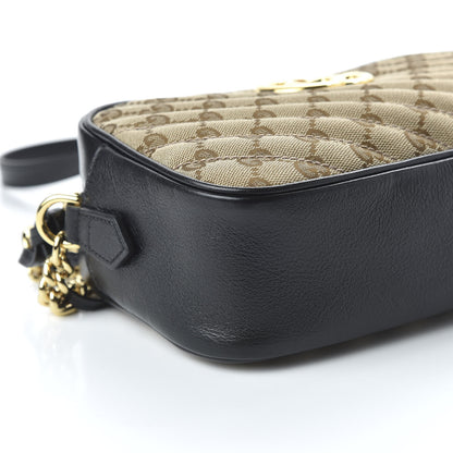 Gucci Monogram Matelasse Diagonal Small GG Marmont Chain Shoulder Bag Beige Black 6 of 10