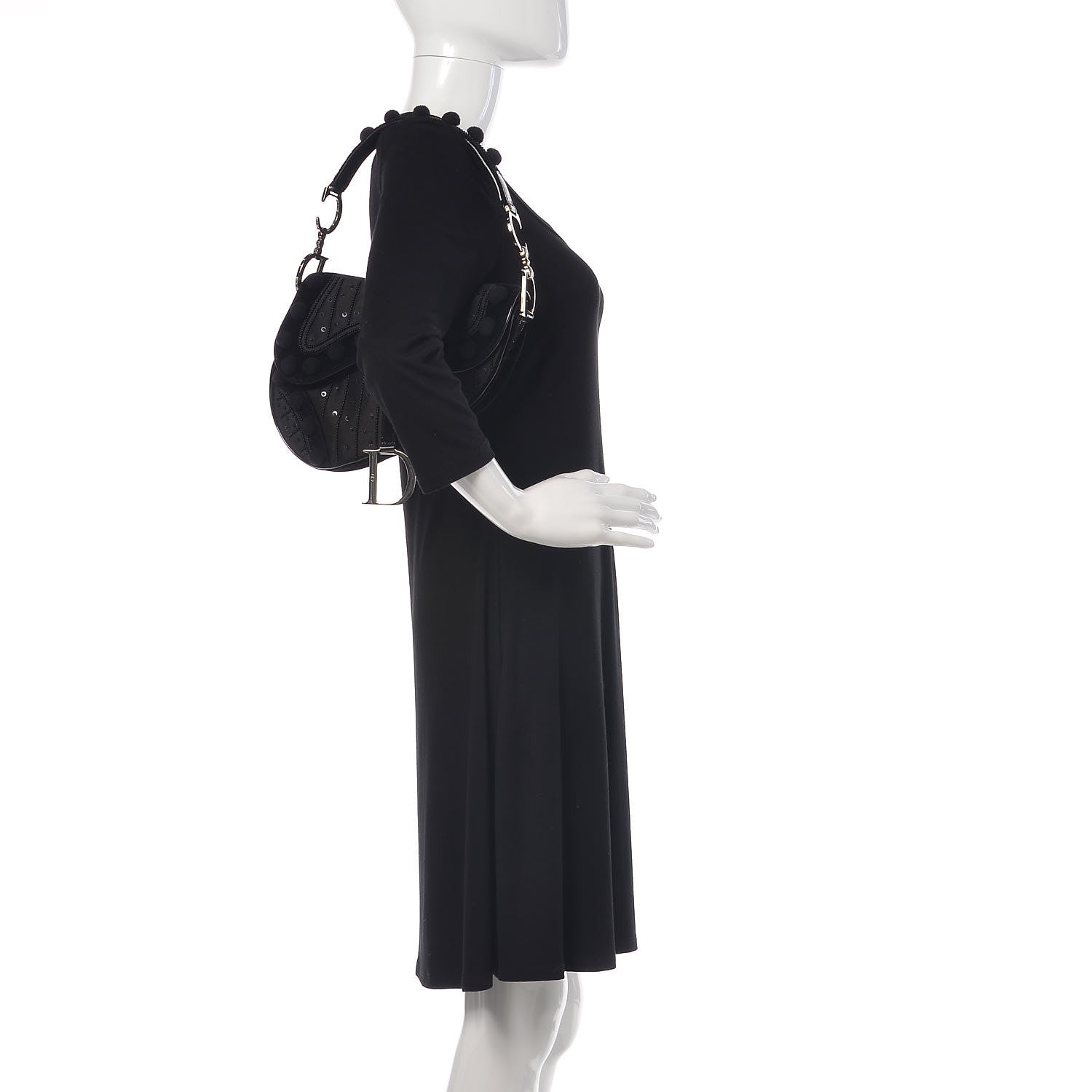 Christian Dior Velvet Nylon Pom Pom Saddle Bag Black 2 of 9
