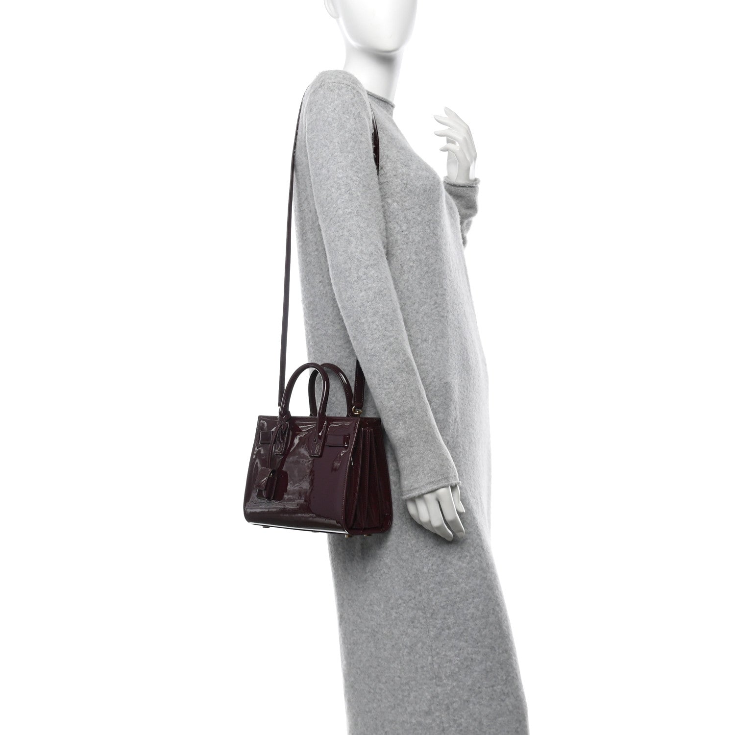 Saint Laurent Patent Nano Sac de Jour Dark Red Wine 2 of 9