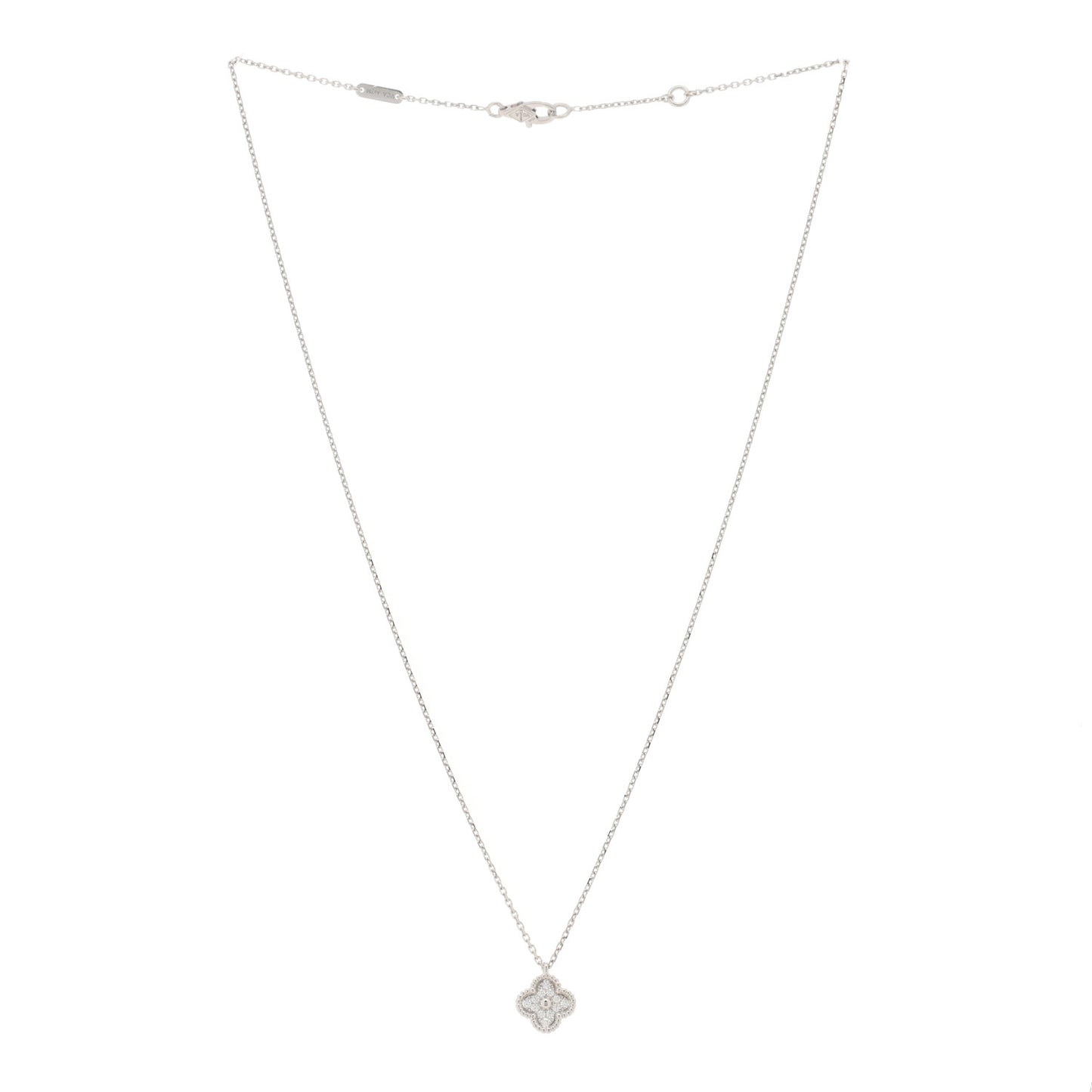 18K White Gold Diamond Sweet Alhambra Pendant Necklace